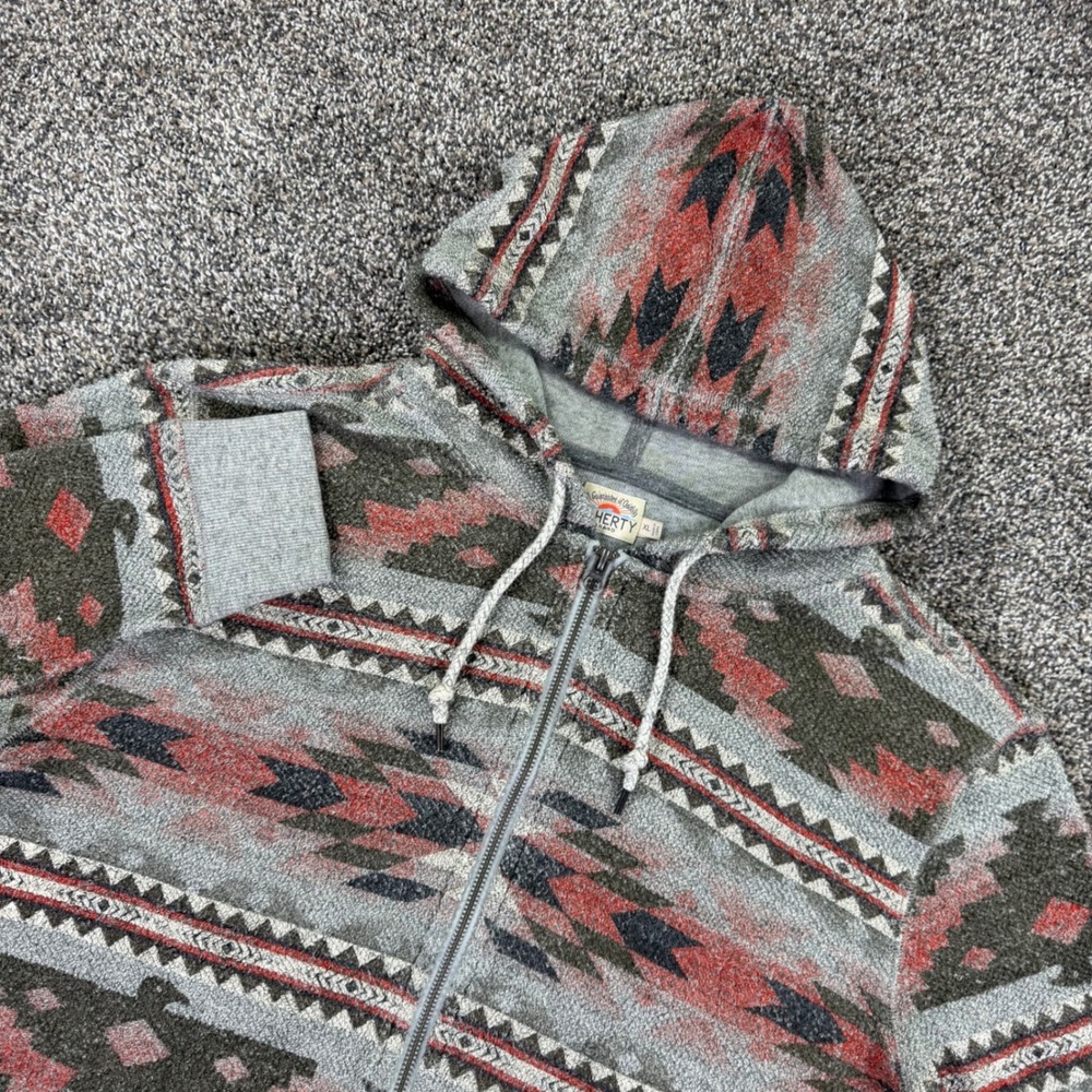 Faherty Brand Mens XL Southwestern Aztec Baja Jacquard Full Zip Hoodie Grey